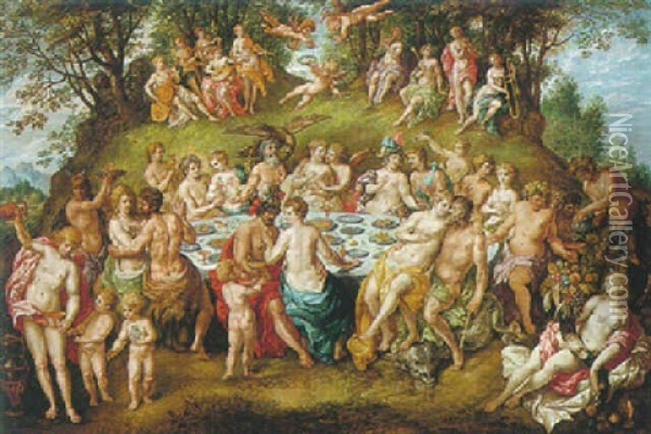Feast Of The Gods Oil Painting - Hendrick De Clerck