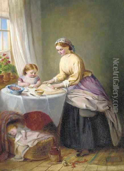 Making cherry pie Oil Painting - Jane Maria Bowkett