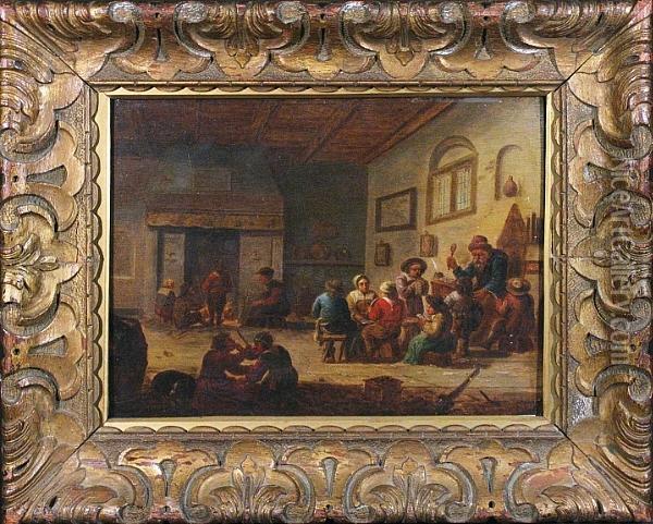 A Dutch Interior Scene With Numerous Figures Oil Painting - David The Younger Teniers