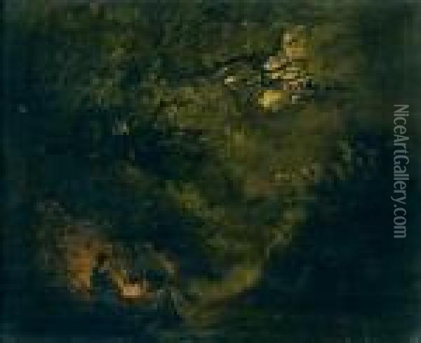 Scene De Campement Nocturne Oil Painting - George Morland