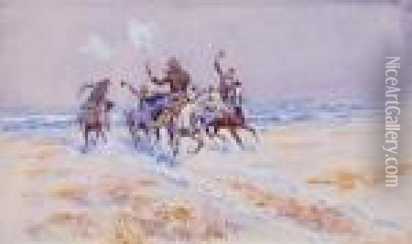 Cowboys On The Plains Oil Painting - Charles Marion Russell