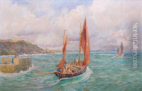 Althaus A Mevagissey Trawler Oil Painting - Frederick B. Kerr