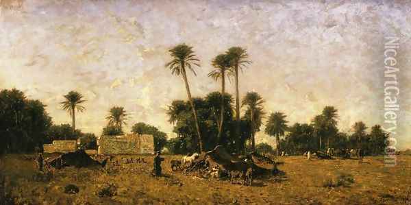 Tents of the Smalah of Si-Hamed-Bel-Hadj, Sahara Oil Painting - Eugene Fromentin