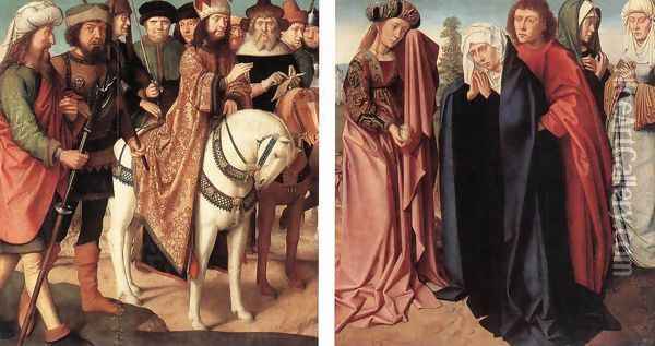 Pilate's Dispute with the High Priest and The Holy Women and St John at Golgotha 1480-85 Oil Painting - Gerard David