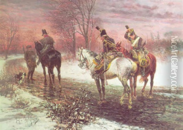 Preussische Kavalleristen Oil Painting - Jan van Chelminski
