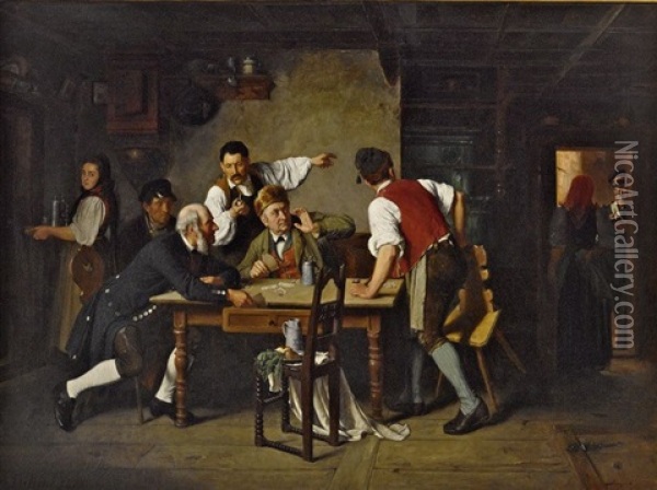 Die Uberraschten Spieler Oil Painting - Johann Baptist Tuttine