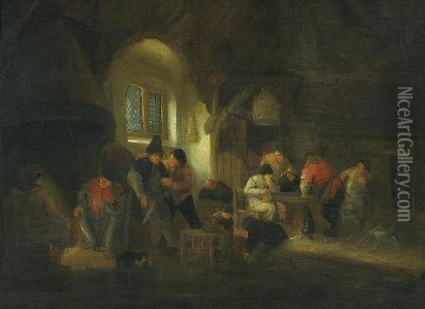 An Interior Scene With Peasants Carousing Oil Painting - Adriaen Jansz van Ostade