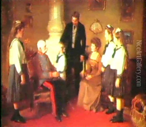 The Emperor Franz Josef Visitscountess Seefried And Her     Family Oil Painting - Heinrich Rauchinger