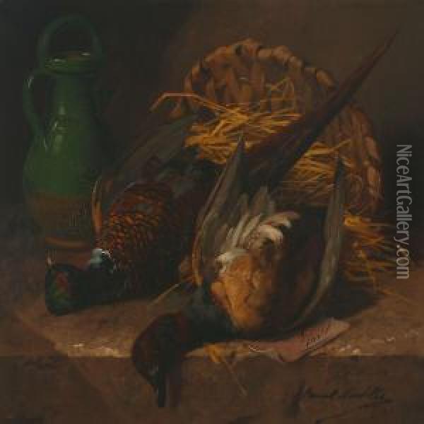 Nature Morte With Pheasant And Duck Oil Painting - Alphonse de Neuville