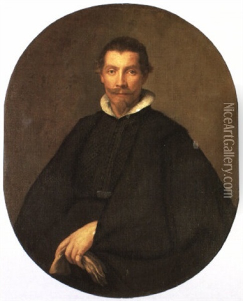 Portrait Of A Nobleman Holding A Pair Of Gloves Oil Painting - Tiberio Tinelli