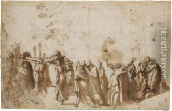 Recto: A Funeral Procession Oil Painting - Giovanni Battista Ricci