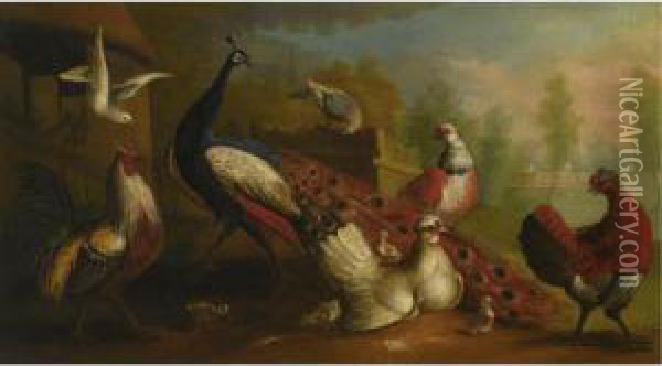 Birds In A Landscape Oil Painting - Marmaduke Cradock