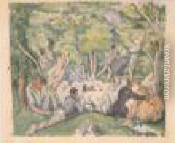 Le Dejeuner Sur L'herbe, 1914 Oil Painting - Paul Cezanne
