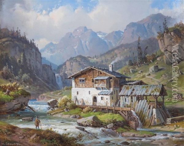 Sagemuhle In Alpiner Landschaft Oil Painting - Wilhelm Scheuchzer