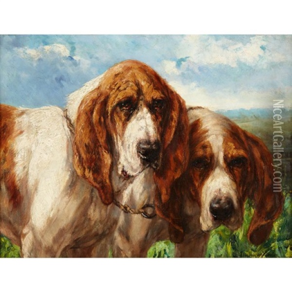 Bloodhounds Oil Painting - Edmond Van Der Meulen