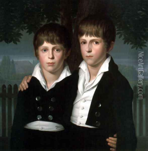 Doppelbildnis Paul Und Max Von Mila, Im Hintergrand Schloss Bellevue Oil Painting - Friedrich Wilhelm von Schadow