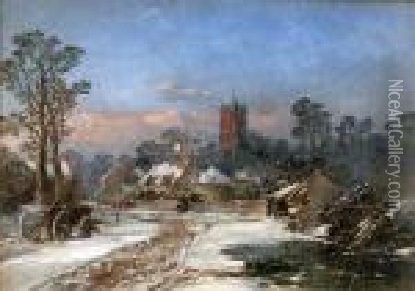 Dedham Village - Winter Oil Painting - Henry Bright
