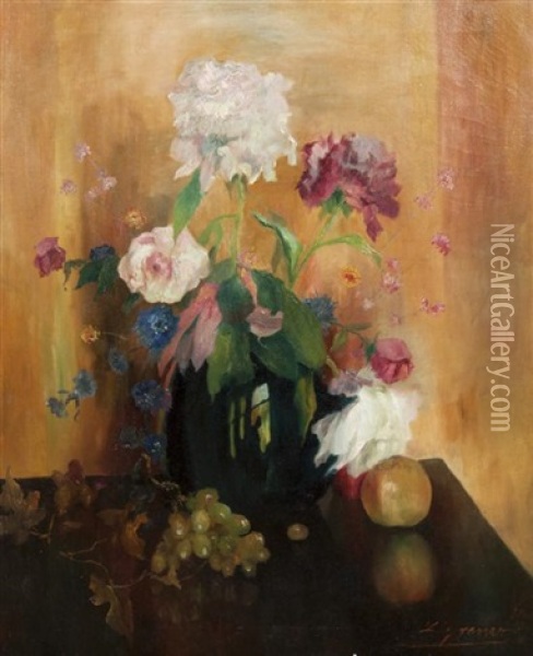 Still Life With Flowers And Fruit Oil Painting - Luis Graner y Arrufi