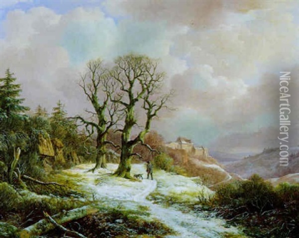 Jager In Winterlicher Landschaft Oil Painting - Remigius Adrianus van Haanen