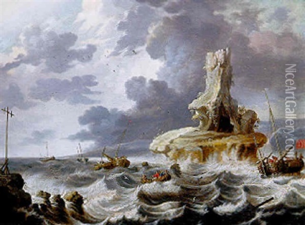 Marine Par Mer Agitee Oil Painting - Cornelis Mahu