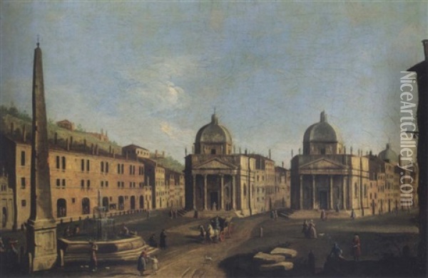 View Of The Piazza Del Popolo, Rome Oil Painting - Giacomo van (Monsu Studio) Lint