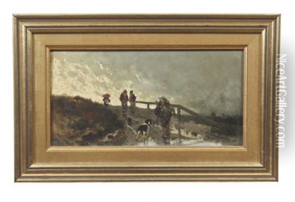 Figures On A Bridge With A Dog Oil Painting - Anton Windmaier the Elder