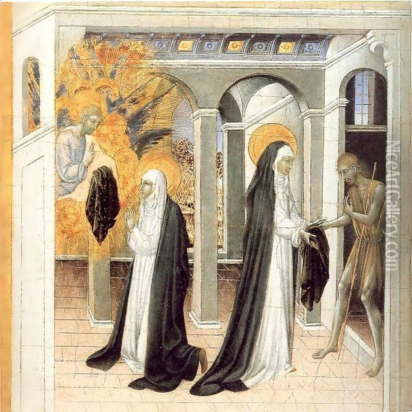 Saint Catherine and a Beggar Oil Painting - Giovanni di Paolo