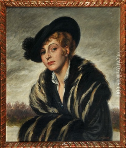 Halbportrait Einer Dame Im Pelzbesetzten Mantel Oil Painting - Karl Gampenrieder
