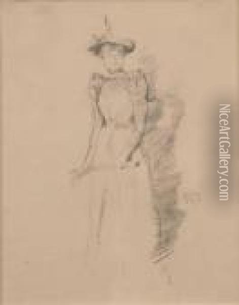 Woman With Gloves And Parasol Oil Painting - James Abbott McNeill Whistler