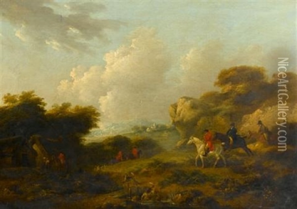 A Rocky Landscape With Hunters Oil Painting - Thomas Hand