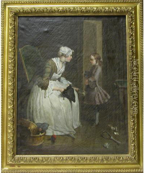 La Servante Et Le Jeune Marquis. Oil Painting - Francois Finet