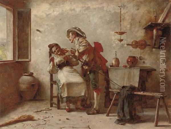 A Distraction From Chores Oil Painting - Giuseppe Bortignoni