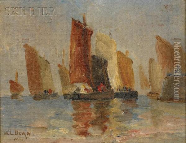 Study Of Sailboats Off The Coast Oil Painting - Walter Lofthouse Dean