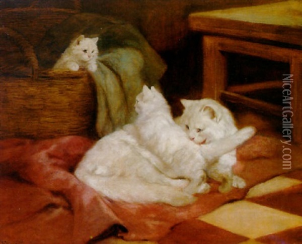 Playful Kittens Oil Painting - Arthur Heyer