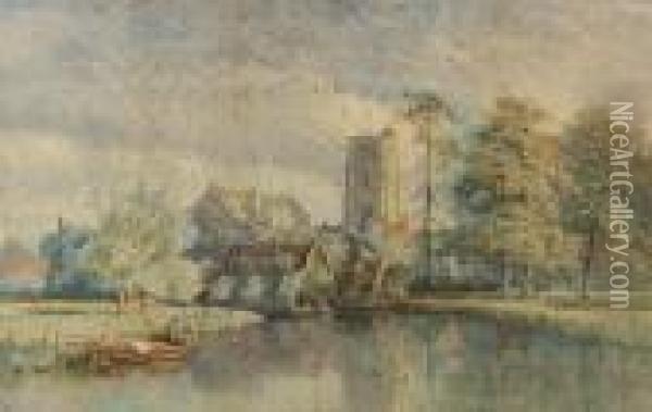 Beccles Church From The River Oil Painting - Charles Harmony Harrison