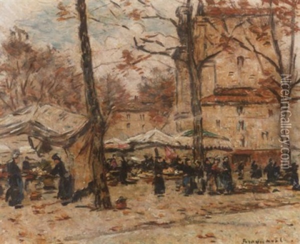 Herbstliche Marktszene Oil Painting - Louis Braquaval