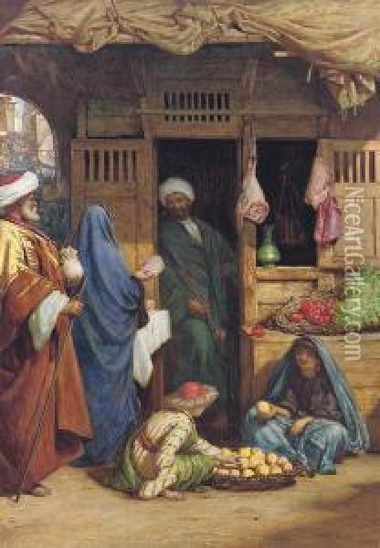 A Fruit Market, Suez Oil Painting - Henry Wallis