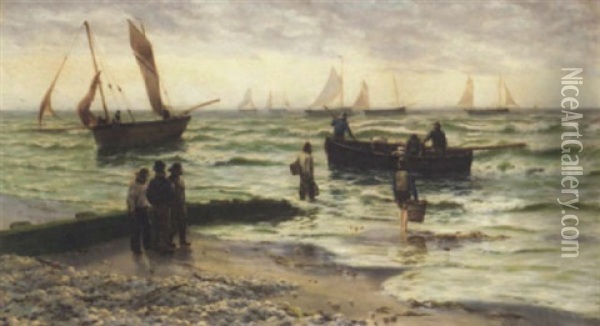 Waiting For The Catch Oil Painting - Thomas Rose Miles