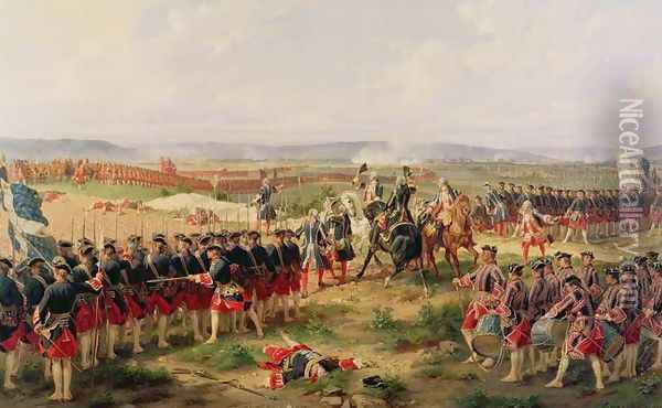 Battle of Fontenoy, 11 May 1745 the French and Allies confronting each other Oil Painting - Felix Philippoteaux