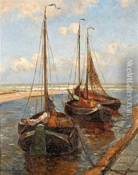 Schiffe Im Hafen Oil Painting - German Grobe