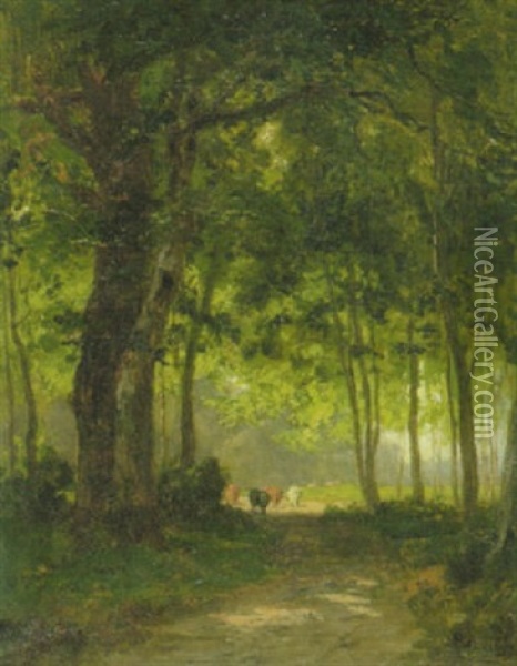 Waldlandschaft Mit Kuhen Auf Der Lichtung Im Mittelgrund Oil Painting - Philipp Roeth
