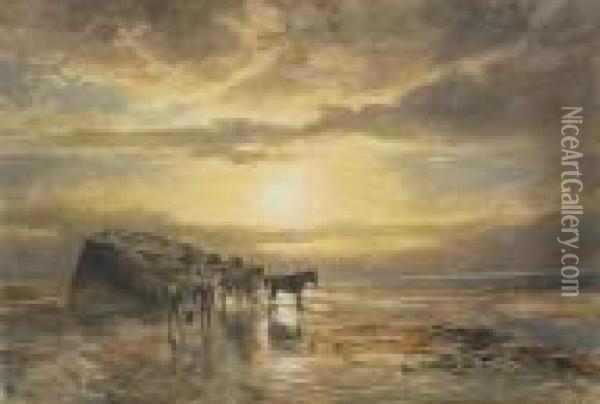 Loading The Catch On The Berwick Coast Oil Painting - Samuel Bough
