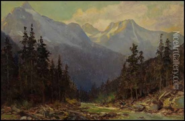 The Day's Decline, Canadian Rockies Oil Painting - Frederic Marlett Bell-Smith