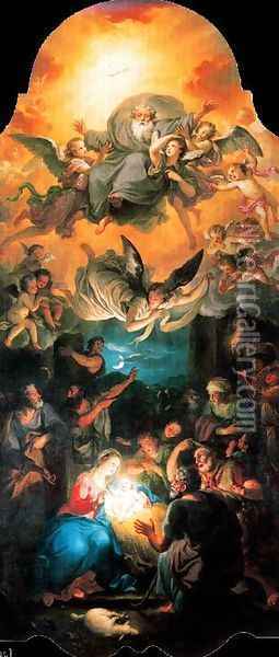 Adoration of the Shepherds with God in a glory of angels Oil Painting - Anton Raphael Mengs