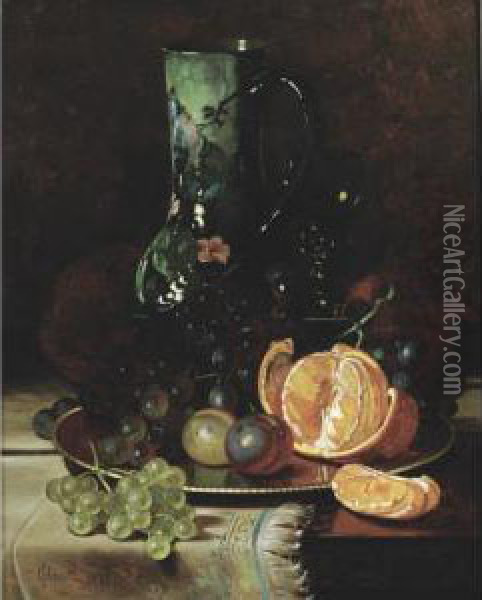 Still Life With Fruit And Jug Oil Painting - Edward Chalmers Leavitt
