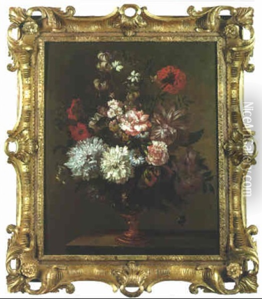 Still Life Of Flowers In Teracotta Vase Oil Painting - Jean-Baptiste Monnoyer