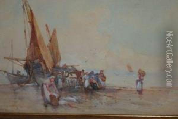 Fish Gatherers At Shore Oil Painting - Frank Rousse