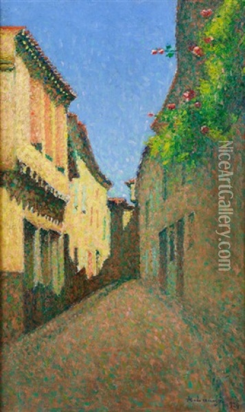 Ruelle Au Balcon Fleuri Oil Painting - Achille Lauge