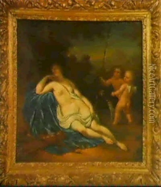 Ruhende Diana Mit Zwei Putten In Einer Landschaft Oil Painting - Willem van Mieris
