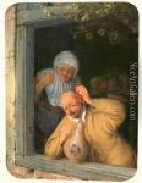 Femme Fumant La Pipe Et Homme Trinquant Oil Painting - Cornelis Dusart